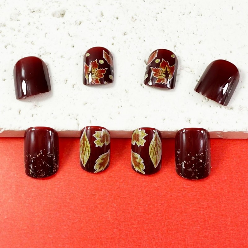 Extra Short Press on Nails Square MABKJLF Autumn Fake Nails
