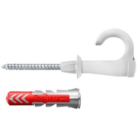 fischer 564171 Round, Set of 25 Round Hook Screws and DuoPower 8 x 40 Dowels, Chipboard Screws with Hooks, Flexible Screw Hooks for Mounting in Numerous Building Materials EasyHook, White