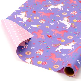 WERNNSAI Unicorn Princess Birthday Wrapping Paper Roll - 1 Roll 17”x 9.84 ft Purple Unicorn Wrapping Paper for Girls Princess Theme Birthday Gift Packing Supply Baby Shower Decor Favor