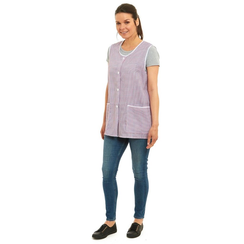 Ladies Dogtooth Buttons Through Design Piping Tabard Apron Overalls Front