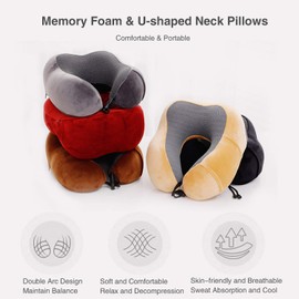 FANDARE Nackenkissen Reisekissen aus Memory-Schaum Neck Pillow Damen Herren Jugendliche Nackenhörnchen Nackenstützkissen Kissen mit maschinenwaschbar für Flugzeug/Auto/Zug Reisen,Zuhause,Büro rot