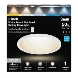 Feit Electric 4 Inch LED Ceiling Downlight, Dimmable Flat Panel Ceiling Light with Color Selection (5CCT), Fits Most 4 Inch Recessed Cans, TP24 Adapter Included (5"x 5"x 0.5"), 4 Pack, 74202/6WYCA/4