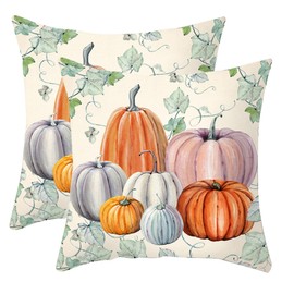 Aitukang Fall Pillow Covers 18x18 Set of 2 Autumn Pumpkin Decorative Throw Pillowcase Harvest Thanksgiving Orange Cushion Case for Home Couch Sofa Farmhouse Outdoor Decorative