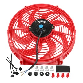 JDMSPEED New 14" Inch Universal Slim Fan Push Pull Electric Radiator Cooling 12V Red Kit