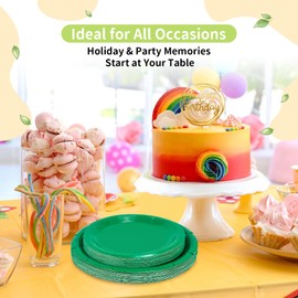 LANLISA 50 Green Paper Plates Disposable Set Includes 25-9" & 25-7" Emerald Green Dessert Plates Disposable Birthday Cake Paper Plates For Party Supplies | LANLISA