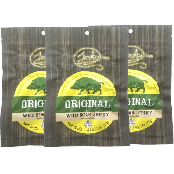 Jerky.com's Original Boar Jerky - 3 PACK - The Best Wild Game Hog Jerky on the Market - 100% Whole Muscle Boar - No Added Preservatives, No Added Nitrates and No Added MSG - 5.25 total oz.