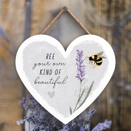 Global Designs YOUR OWN KIND OF BEAUTIFUL BUMBLE AND LAVENDER TYPOGRAPHY WOODEN HEART HANGING PLAQUE