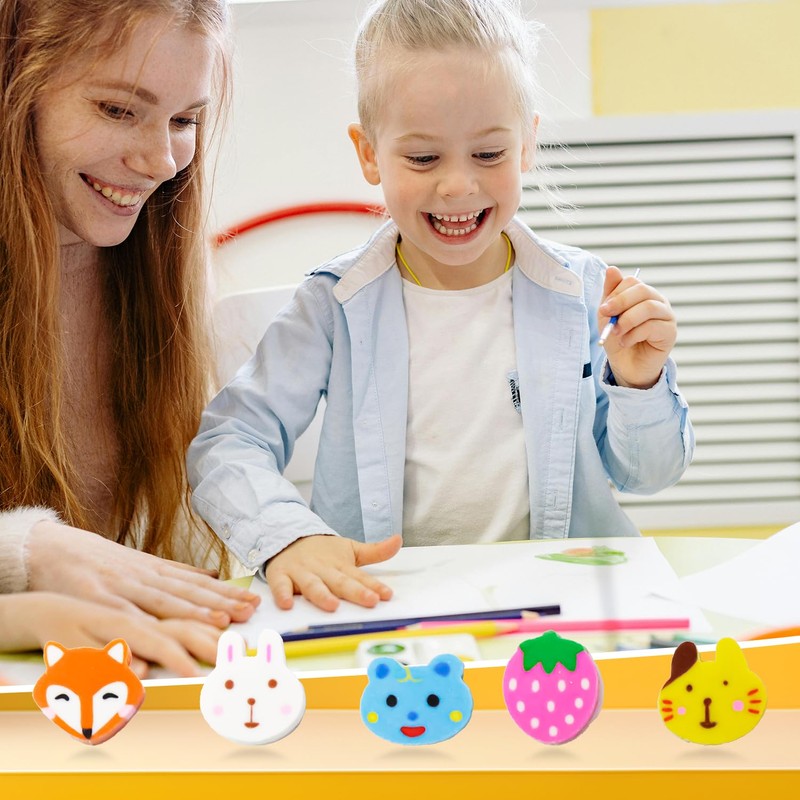 Tabanzhe Mini Erasers-100PCS Animal Fruit Mini Novelty Erasers Small Pencil