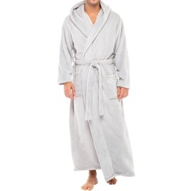 Alexander Del Rossa Mens Robe, Plush Fleece Hooded Bathrobe Men, Men's Bathrobes, Big and Tall Bath Robe for Men Light Gray 4XL (A0125LGR4X)
