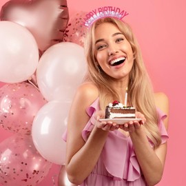 Atoden Happy Birthday Headband Pink Birthday Crown Birthday Tiara Birthday Accessories for Women