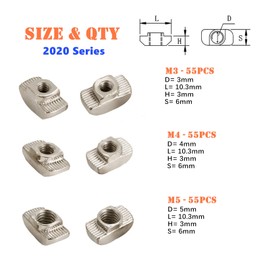 YMAISS 165Pcs M3 M4 M5 Hammer Head Drop in T Nut Slot Assortment Kit for 2020 Series Aluminum Profile - Nickel Plated Carbon Steel