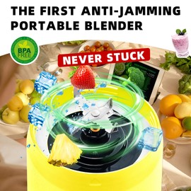 Portable Blender, Anti-Jamming 300 Watt for Shakes and Smoothies, 24oz Travel Blender USB Rechargeable, BPA Free Sporty bottle with a Travel Lid. (Yellow Base Green Lid)