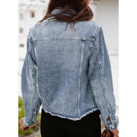 Kedera Denim Jacket for Women Distressed Jean Jackets Button Vintage Western Trucker Jacket Frayed Hem Coat