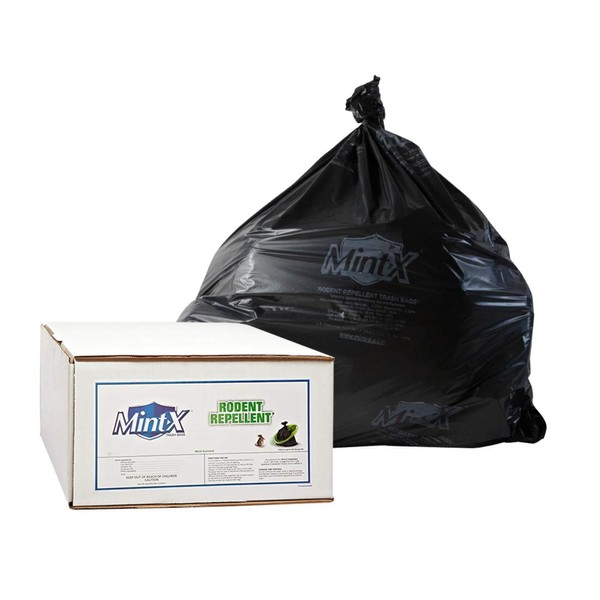Mint-X Rodent Repellent Trash Bags, 1.3 Mil, Flat Seal, 58"