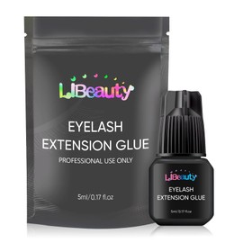 Libeauty Lash Extension Glue, Professional Eyelash Extension Glue for Salon Use, 2s Dry Time Mild Formula, Waterproof Black Adhesive for Individual Lashes, Includes Replacement Tips & Wipes - 5ml