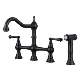 WOWOW Brass Kitchen Faucet with Side Sprayer, 8 Inch Centerset Bridge Faucet for Kitchen Sinks, 4 Hole Kitchen Faucet Bronze Vintage Farmhouse Kitchen Sink Faucet, Oil Rubbed Bronze Kitchen Faucet