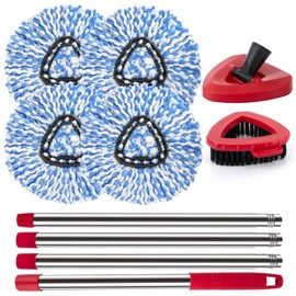 Spin Mop Head Replacement Base Handle for O Ceda Rinse Clean 2-Tank System, 4 Mop Replace Heads, 1 Mop Handle, 1 Mop Base and 1 Mop Base Scrub Brush Combo Set
