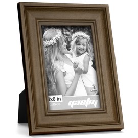Yaetm 4x6 Picture Frame Set of 4, 1.4” Wide Molding & Brown Wood Grain Photo Frames with HD Tempered Glass, for Table Top & Wall Mounting (4 pack, Brown Wood Grain)