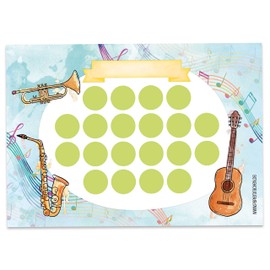 Papierdrachen Reward board set for children as tear-off pad, 10 sheets, motivational concept as educational aid, with great stickers for boys and girls, instrument motif set 12