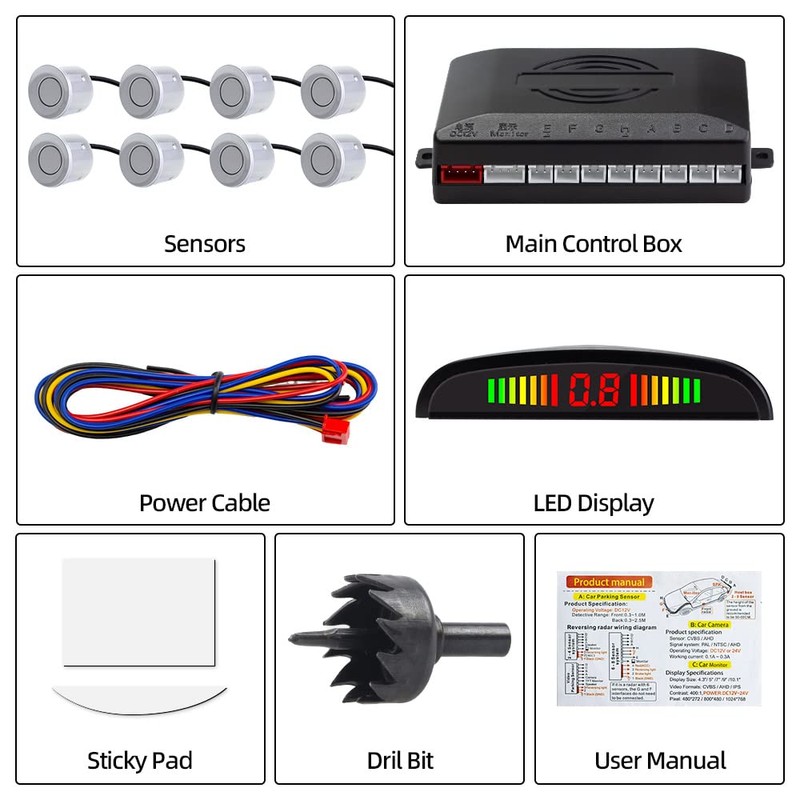 Parking Aid with 8 Front Rear Parking Sensors with Buzzer