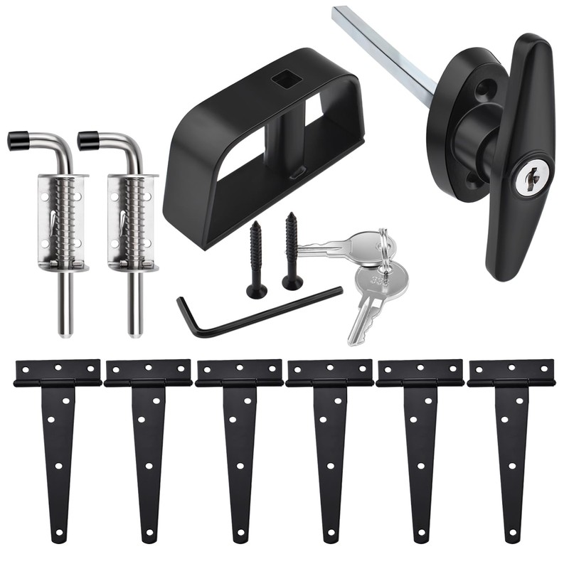 Shed Door Hardware Kit- Includes Hinges, Latches, and T-Handle Lock,
