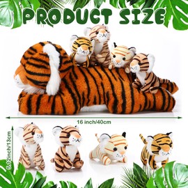 5 Pieces Tiger Stuffed Animals Plush Toys, Stuffed Mommy Tiger with 4 Cute Plush Babies Large Tiger Plush Set for Boys Girls Birthday Gifts Party Favors, 16 Inch (Cute)