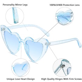 AISSWZBER Gafas de sol en forma de corazón para mujer, estilo vintage de ojo de gato, gafas retro UV400, Azul / Patchwork, Blue