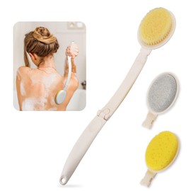 NOVA 3-in-1 Long Handle Shower Brush Set – 19" Foldable Back Scrubber with Soft Brush, Bath Sponge & Pumice Stone for Men & Women – Body Cleaning Tool for Seniors, Limited Mobility & Travel Use