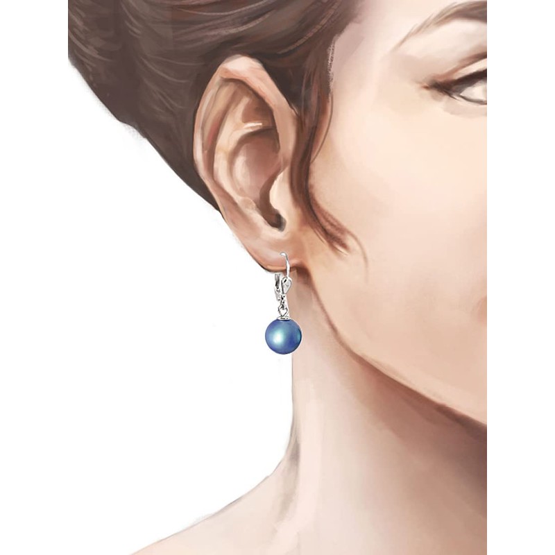 Schöner-SD Pearl Earrings 925 Silver Drop Earrings Pearl 10 mm,