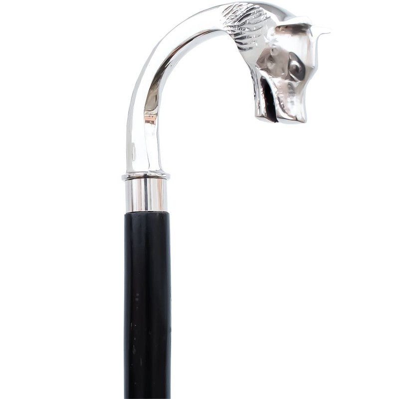 FYNJREX Vintage Antique Wolf Chrome Walking Cane Wooden Walking Stick