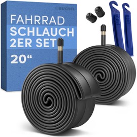 Büchel Bicycle Inner Tube 20 Inch AV 35 mm, 20 x 1.75-2.125 (47-406) with Tyre Lever and Valve Cap - Robust and Airtight 20 Inch Inner Tube Made of High-Quality Rubber - City, Tour & MTB Bicycle Inner