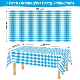 3 PCS Oktoberfest Table Cover Set, 54 X 108 IN Disposable Plastic Beer Festival Party Supplies, Rectangular Blue White Checkered Table Cloth, Oktoberfest Decorations for Kitchen Dining Party Holiday