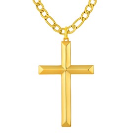 YL Cross Necklace for Women Sterling Silver Plain Cross Pendant Necklace 1.57" High Polished Jewelry for Men-Gold