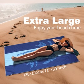 SKYREH Large Beach Towel, 71" x 39" Oversized Lightweight Compact Quick Dry Sand Free Towel for Travel Swim Pool Yoga Gym Camping (Blue)