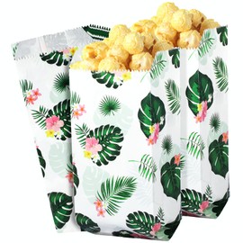 Pajean 100 Pcs Hawaiian Popcorn Bags 1 oz Luau Party Favor Bags Aloha Paper Baggies Palm Leaves Goodie Baggies for Hawaiian Party Summer Birthday Baby Shower Supplies Decor