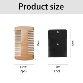 2 Mahogany Beard Combs, With A 10 * 10cm Black Leather Storage Bag, Reversible, Anti-static, Suitable For Hair And Beard