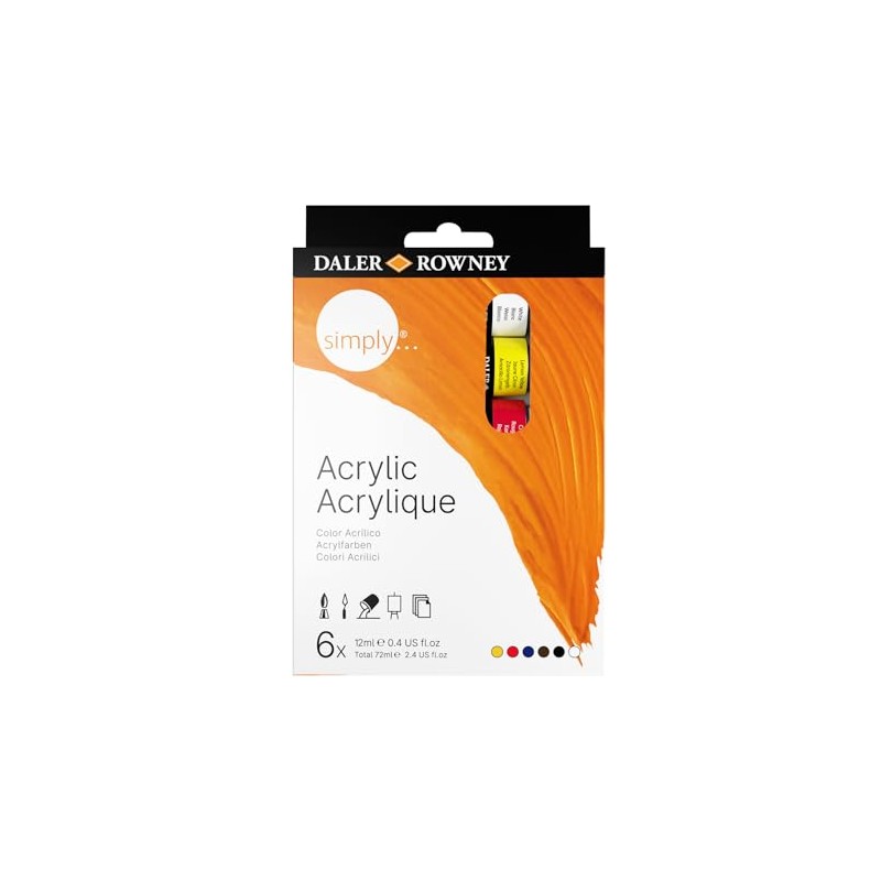 Daler-Rowney Simply... Acrylic Paint Set, Assorted Colors, 6 Piece, 12ml