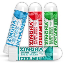 Z!NGHA Natural Aromatherapy Nasal Inhaler Stick for Sinus Relief, Focus & Stress Relief | Portable Dual-Hole Essential Oil Blend (4PK, Mint Mix)
