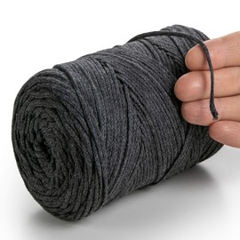 MeriWoolArt® Macrame Yarn 2 mm x 250 m Cotton Cord, Recycled Soft Cotton Yarn for Knitting Plant Hangers, Jewellery Making, Crochet Bags (Graphite, 2 mm)