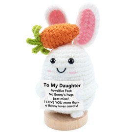 UNCLEM Mini Emotional Support Crochet Cute Bunny Positive Animals Funny Rabbit Inspirational Graduation Birthday Gift for Women Daughter, Desk Decor, I Love You Daughter Gifts from Mom