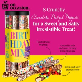 On Occasion Happy Birthday Chocolate Covered Pretzel Rods Gift Box - Premium Variety Kosher Chocolate Dipped Pretzels Individually Wrapped