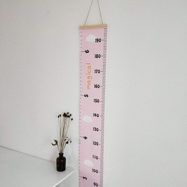 Miaro Kids Growth Chart Wood Frame Fabric Canvas Height Measurement Ruler From Baby to Adult for Child's Room Decoration 7.9 x 79in (7.9 x 79in Pink - Cloud)