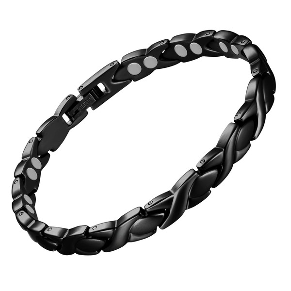 Feraco Magnetic Bracelet for Women Titanium Steel Magnetic Therapy Bracelet with Neodymium Magnets, Unique X Shape Links (Black)