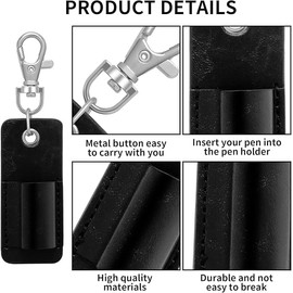 4 Pieces Portable Lanyard Pen Holder, Leather Pen Pouch Holder Pocket Protector for Badge Keychain (Black, One Size)