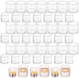 Glasseam - Portavelas con luz de té para centro de mesa, pequeños portavelas votivos de vidrio transparente, juego de 24 unidades, bonito soporte flotante para centros de mesa de boda, decoraciones de fiesta de cumpleaños
