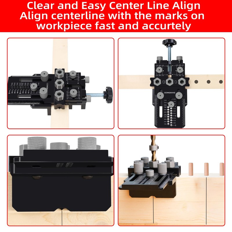 GOINGMAKE Dowel Jig Kit with Quick Positive Stop and Clamp,