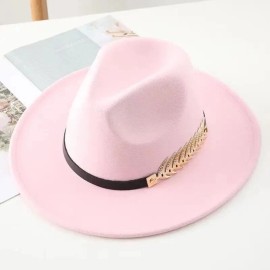 Syrios Gifts Light Pink Western Cowboy Cowgirl Hat Felt Wide Brim Fedora w/ Gold Leaf Accent