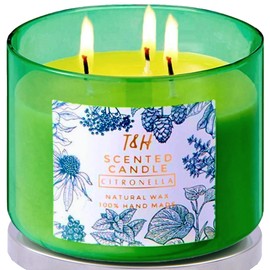 Large Citronella Candles Outdoor Indoor Candle Made with Natural Soy and Essential Oils | 3-Wick Candle 80 Hour Burn | 15.8 oz Highly Scented Aromatherapy Candles for Home | Balcony & Patio Candle