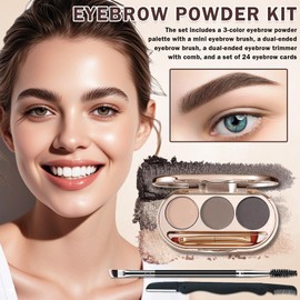 QIUFSSE Brow Powder Kit,3 Colors Eyebrow Powder Kit for Women,Long-lasting Waterproof Eyebrow Tinting Kit,Get Full Defined Natural Eyebrow Makeup,with Mirror,Brow Brush and Razor