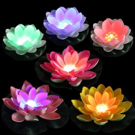 LACGO LED Waterproof Floating Lotus Light Battery Operated Color-Changing Floating Flower Light Pool Floating Light for Pond Water Fountain Hottub Wedding Decor(6 Lotus + 2 Pads)